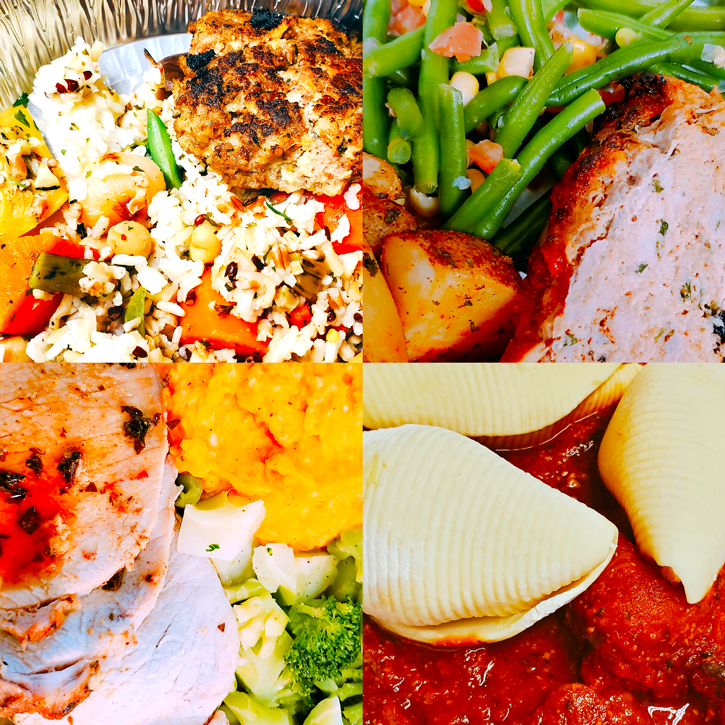 A sampling of the boxed meals being prepared by Dining Services.